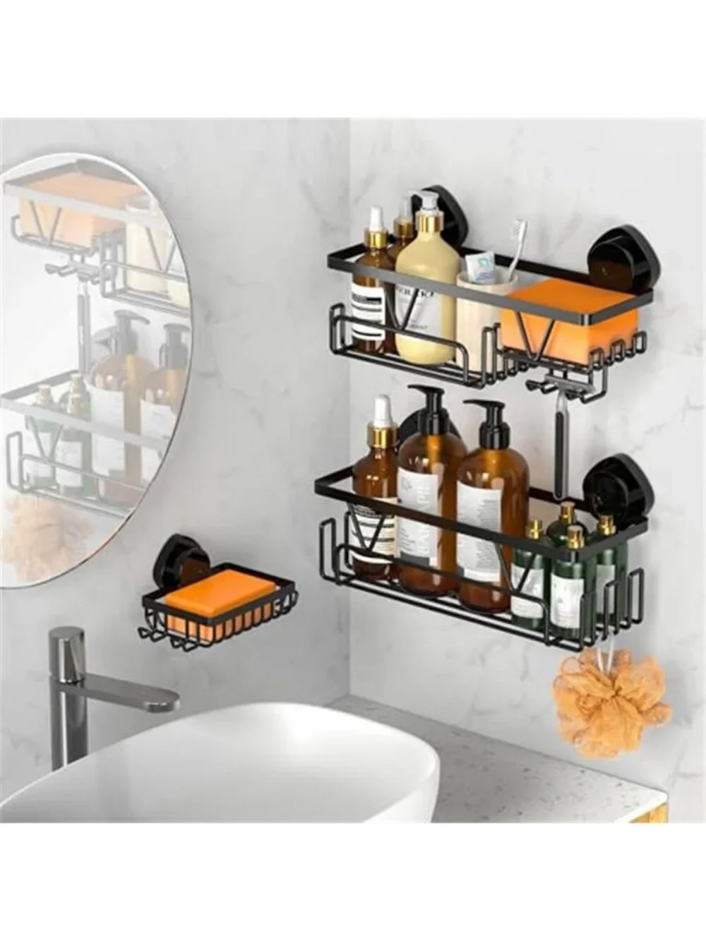 Suction Cup Shower Caddy Bathroom Organizer Rust Proof Wall Shelf No Drill Rack